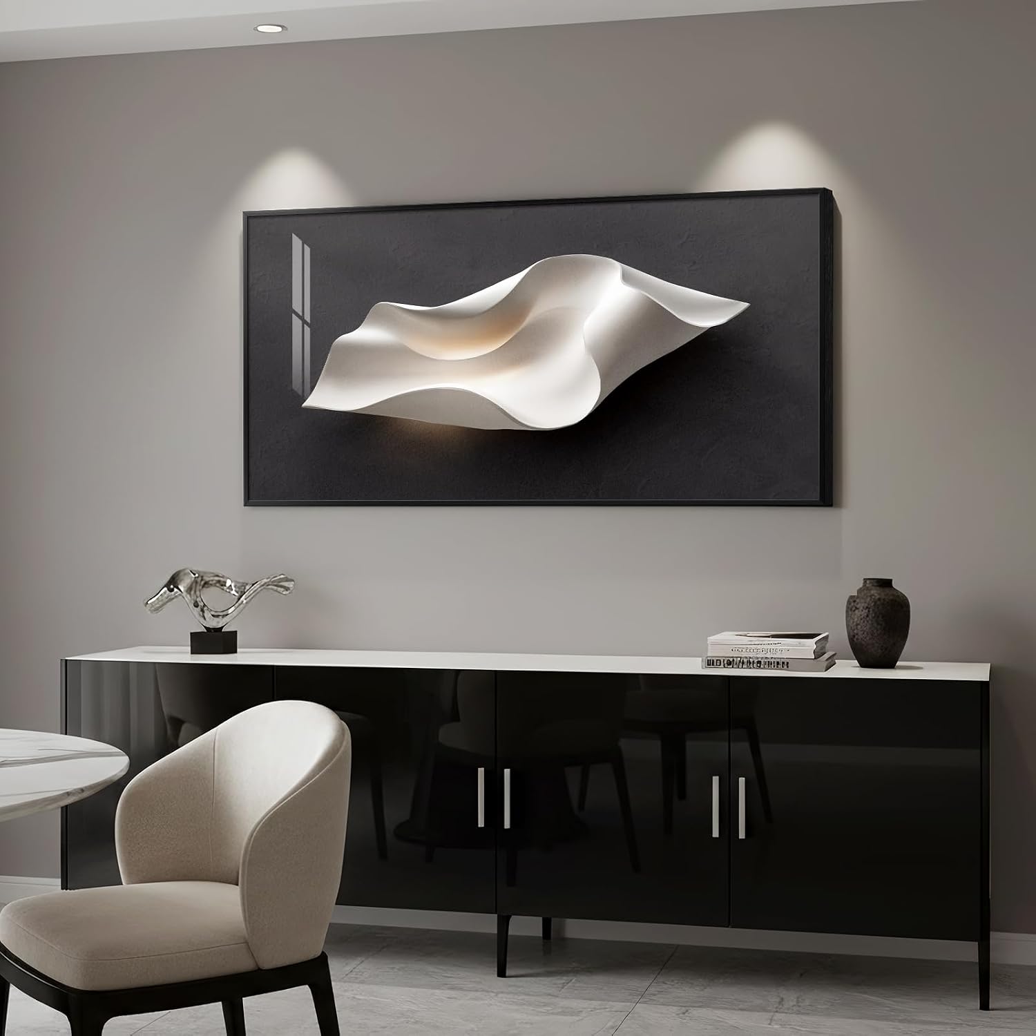 Framed Black and White Abstract Wall Art for Living Room, Extra Large Horizontal Modern Minimalist Painting Prints, Contemporary Line Picture Artwork for Bedroom Office Home Decor 56x28 Inch