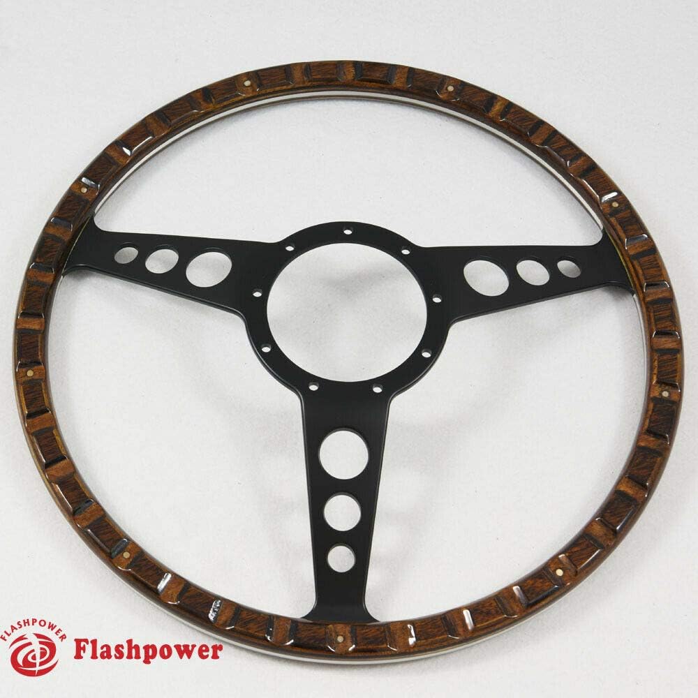 15' Classic Steering Wheel Black Anodized Spoke 9 Rivets with Horn Button