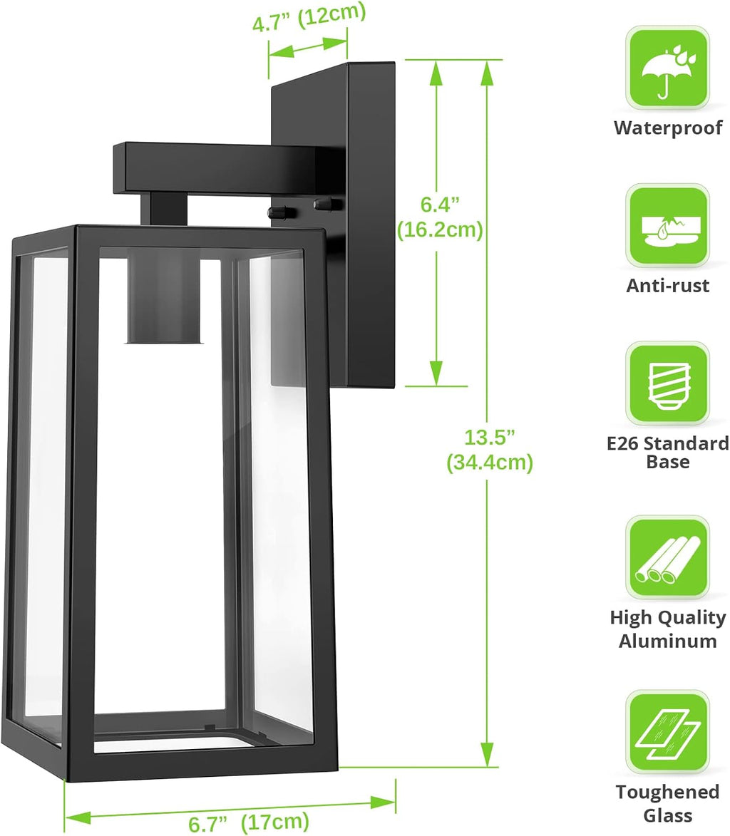 MAXvolador Outdoor Wall Sconce, Large Exterior Waterproof Wall Lantern Light Fixture, Black Porch Lights Glass, Anti-Rust E26 Patio Lighting, 2 Pack
