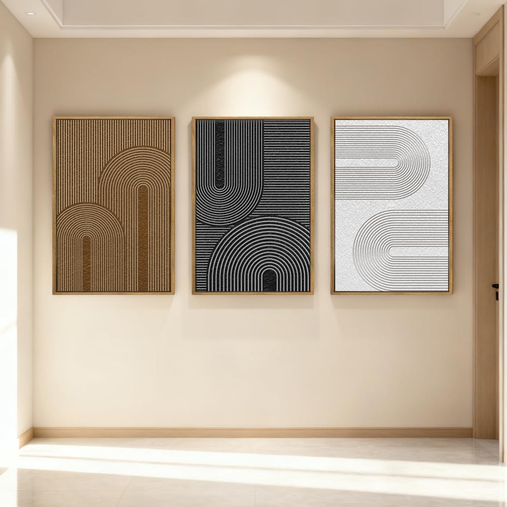 Extra Large Abstract Modern Wall Art Abstract Line Wall Decor Framed Dark Wall Painting Neutral Print Decor Geometric Artwork Minimalist Modern Home Decor for Living Room Bedroom Office 24x36 Inches Set of 3