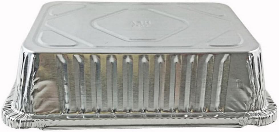PACTOGO 2 1/4 lb. Oblong Deep Aluminum Foil Take-Out Pan with Board Lid Disposable Containers 8.44' x 5.94' x 1.81' (Pack of 500 Sets)