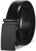 Men's Black Genuine Leather Belts, Automatic Ratchet Buckle Belt, Dress Casual, Trim to Fit, Gift Box