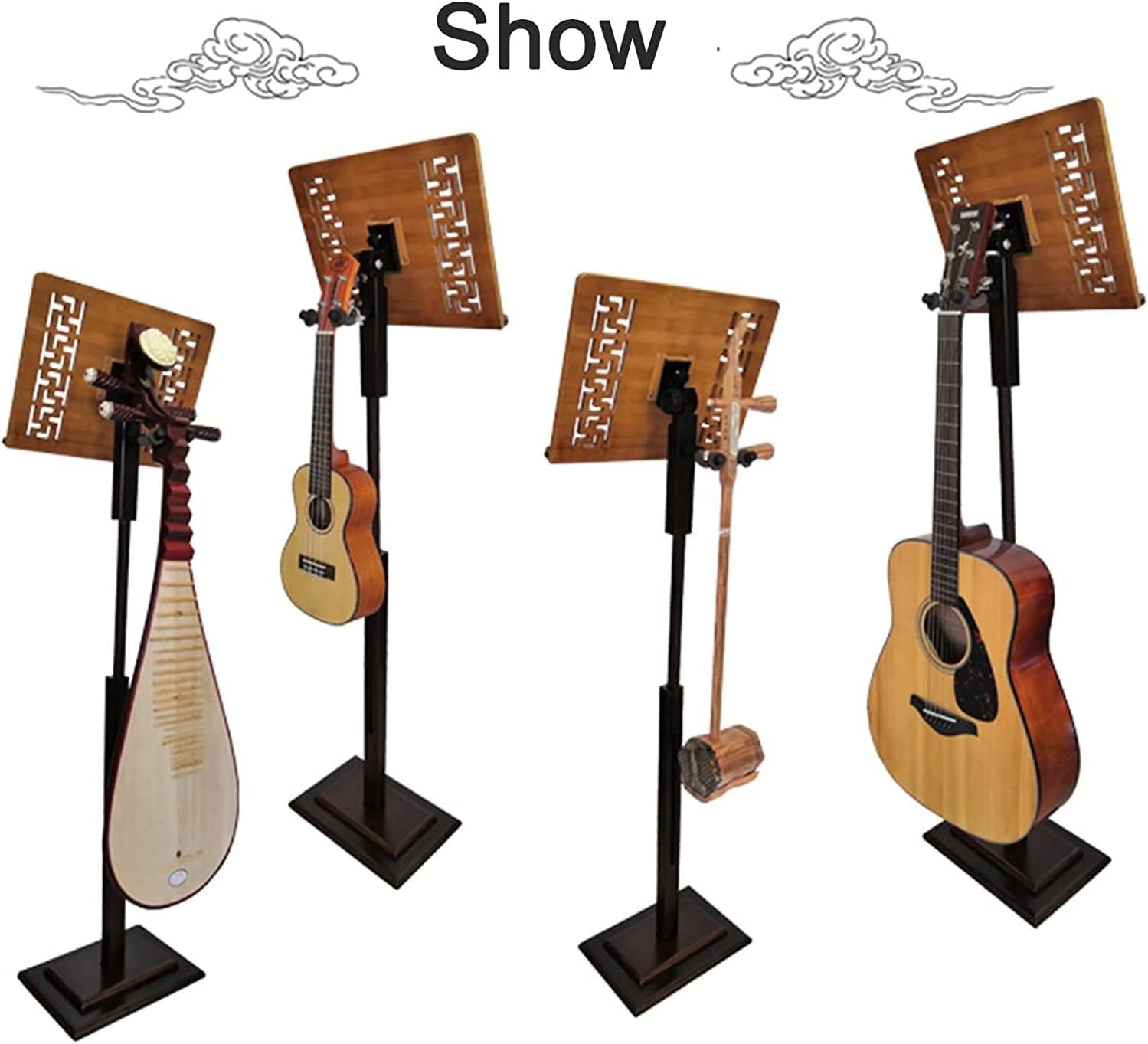 Music Stand Music Stands Heavy Wooden Music Holder 45'-53' Height Adjustable Sheet Music Stands with Guitar Holder Vintage Style More Stable