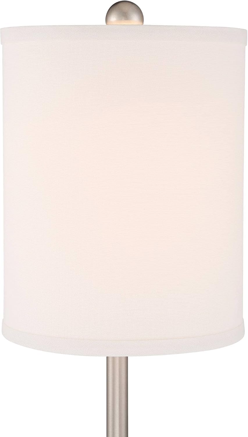 360 Lighting Trotter 23.75' High Set of 2 Modern Table Lamps with Dimmable USB Charging Ports A+C and AC Power Outlet Brushed Nickel White Fabric Cylinder Living Room Desk Bedroom House Bedside Home