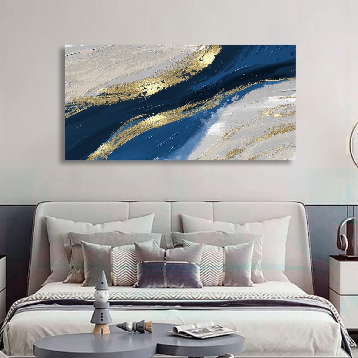Abstract Canvas Wall Art for Living room Office Bedroom Golden Blue Wall Art Print Oil Paintings Modern Abstract River Texture Pictures Wall Decor Artwork Waterproof Ready to Hang - 70in * 35inch