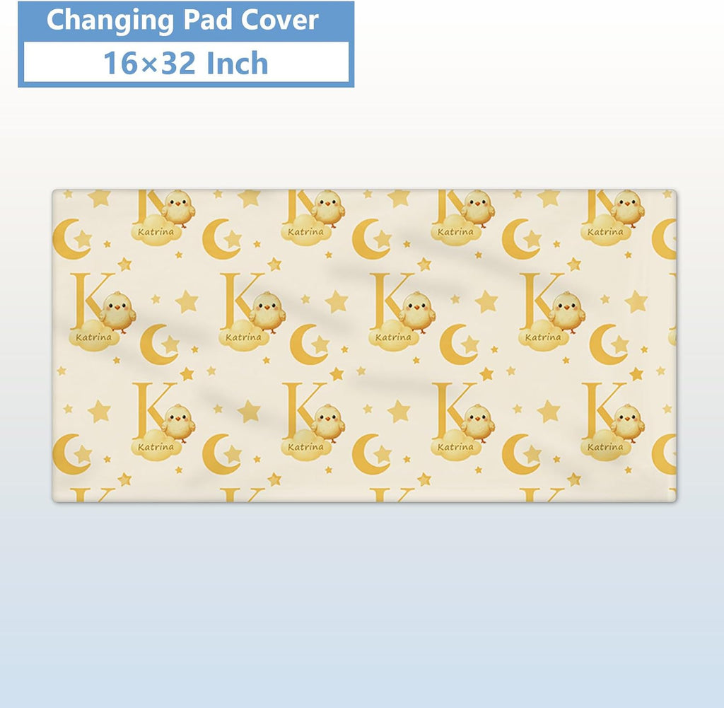 KAINSY Custom Crib Bedding Set, 5 Pcs Personalized Name Monogram Baby Crib Sets for Infants Toddlers, Yellow Chick Nursery Bedding Set for Boys Girls, Double Layer Baby Bedding Sets Customized Gifts