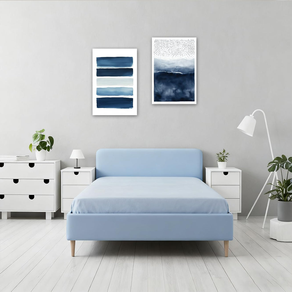 SWQYLB Navy Blue Canvas Wall Art 2 Pieces Neutral Blue and White Abstract Paintings Wall Decor Watercolor Pictures for Modern Minimalist Print Office Decor Framed (24x36inchx2 Pieces)