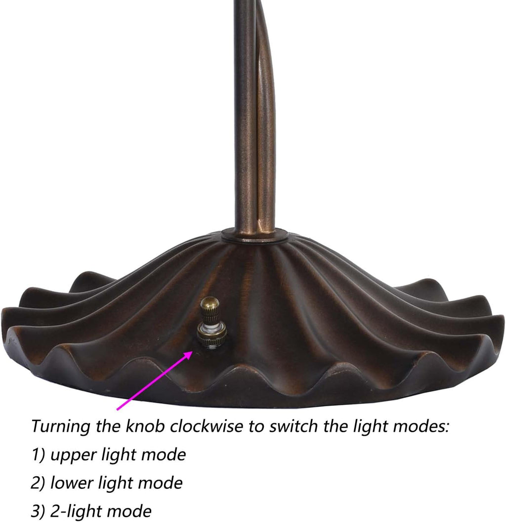 Bieye L12019 Flower Tiffany Style Stained Glass Table Lamp with 8-inch Wide Bent Glass Lampshade Lily Pad Base (Red, 2-Light)