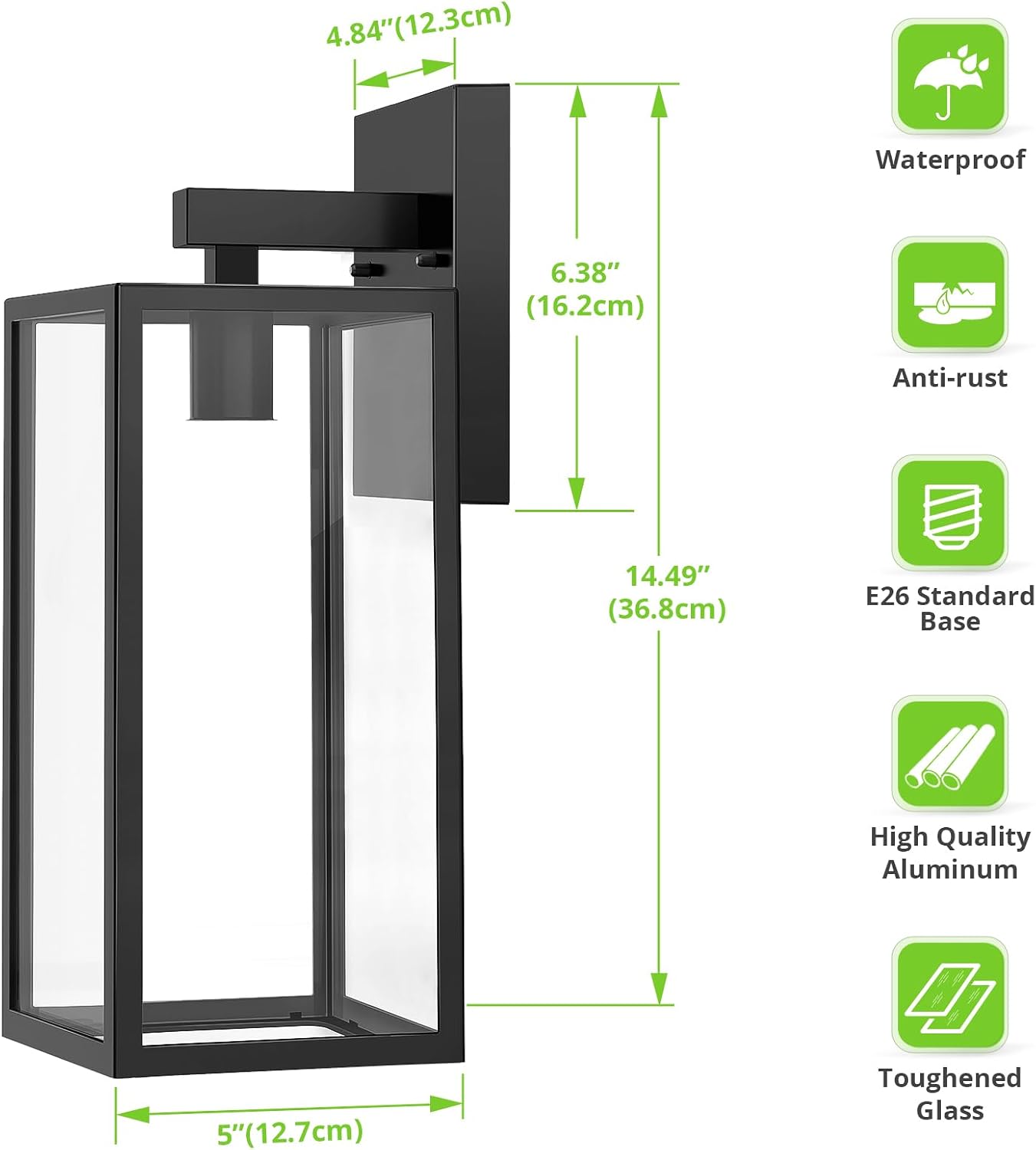 MAXvolador Outdoor Wall Sconce, Extra Large Exterior Waterproof Wall Lantern Lighting Fixtures, Black Porch Lights, Anti-Rust Wall lamp, 2 Pack