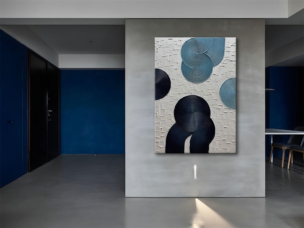 Slyart Blue and Black Abstract Textured Wall Art, Hand-Painted 3D Oil Paintings on Canvas Wall Art 40x28 inch Contemporary Art
