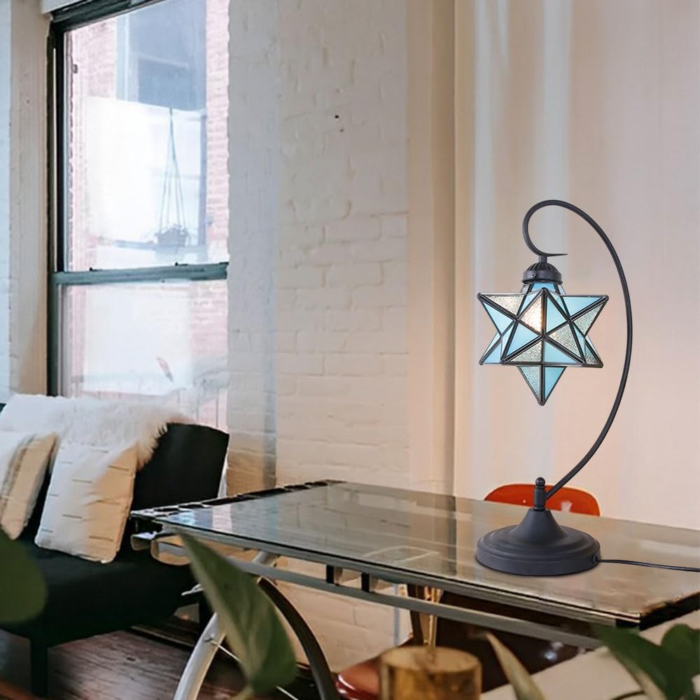 Glass Table Lamp Creative Star Table Light Modern Indoor Desk Light with Plug Bedroom Living Room Hotel Office Table Lamp Bedside Lights Black Metal Base