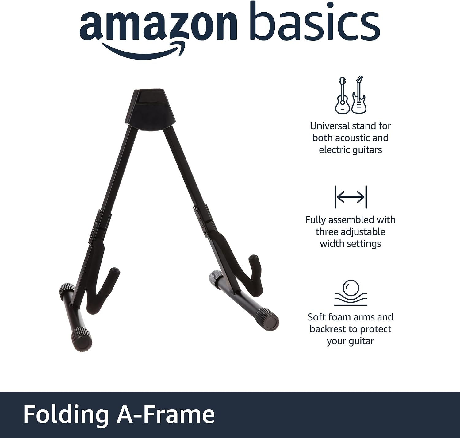 Amazon Basics Portable Adjustable Folding Guitar Stand for Electric and Acoustic Guitars, A-shape, Fully Assembled with Padded Foam, Black, 8.66 x 15.16 x 3.74 inches (Pack of 6)