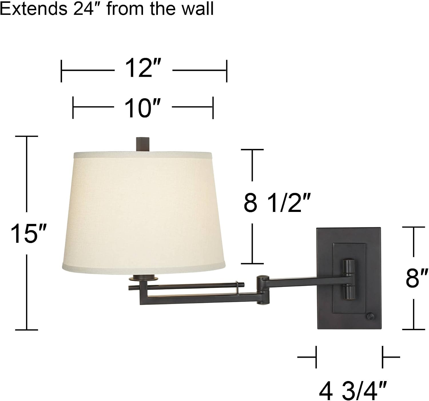 Franklin Iron Works Easley Modern Swing Arm Adjustable Wall Lamp with Cord Matte Bronze Brown Plug-in Light Fixture Dimmable Fabric Drum Shade for Bedroom Bedside Living Room Reading Kitchen