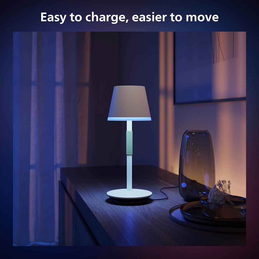 Philips Hue Go Smart Portable Table Lamp, White - White and Color Ambiance LED Color-Changing Light - 1 Pack - Indoor and Outdoor Use - Control with Hue App or Voice Assistant