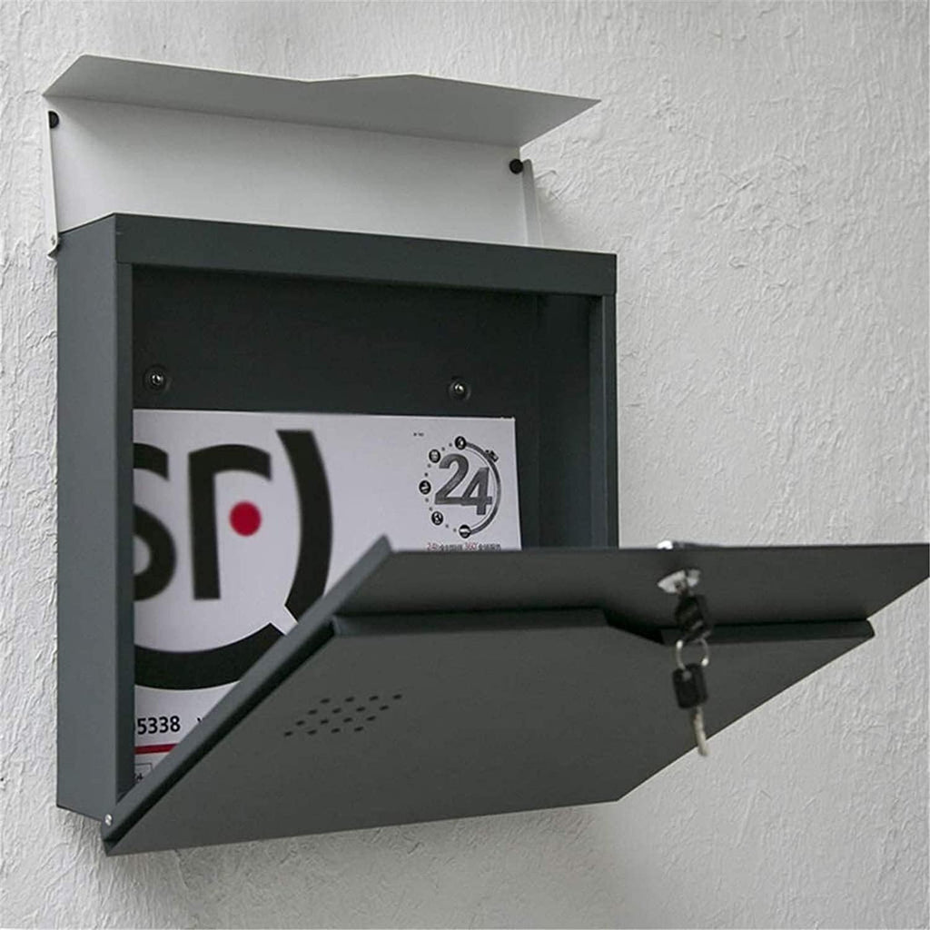 Wall-Mount Mailboxes Metal Mailbox Secure Waterproof for Outside, Household Newspaper Magazine Box, Home Wall-Mounted Wrought Iron Post Mailbox with Key