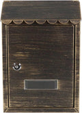 Wall Mount Metal Mail Box, Vintage Post Box with Lock and Cover, Iron Letter Container Home Mailbox Wall Mounted Security, for Families(Antique Gold)
