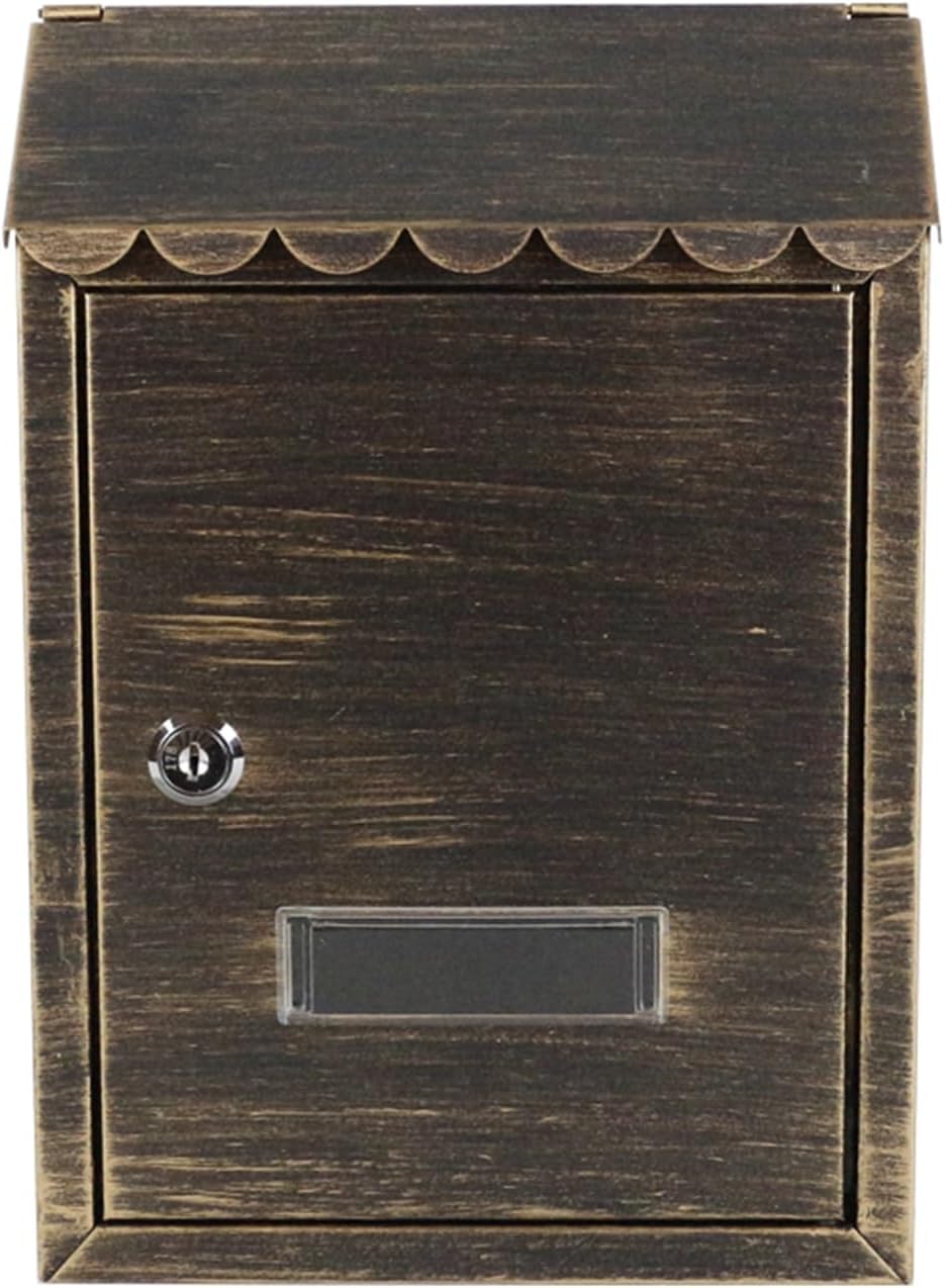 Wall Mount Metal Mail Box, Vintage Post Box with Lock and Cover, Iron Letter Container Home Mailbox Wall Mounted Security, for Families(Antique Gold)