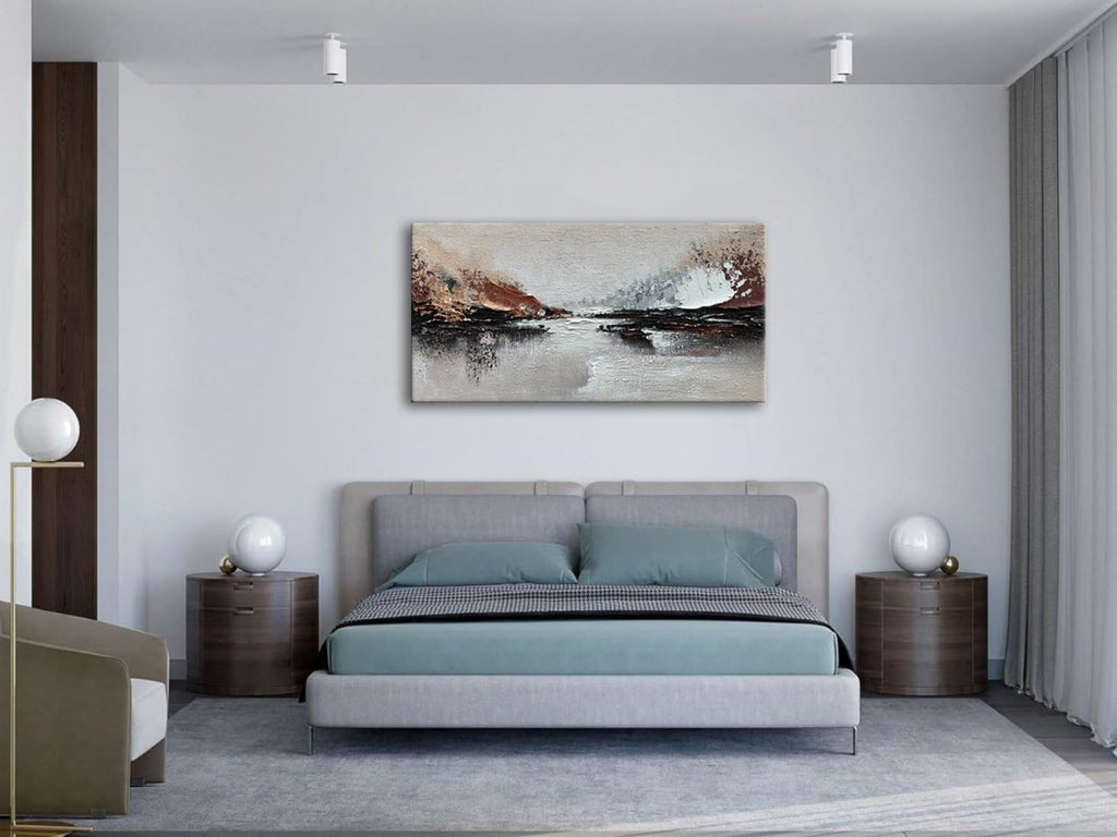 Slyart Hand Painted Abstract Landscape Texture Wall Art, 3D Modern Oil Painting on Canvas, 24'x48' Large Abstract Paintings for Living Room