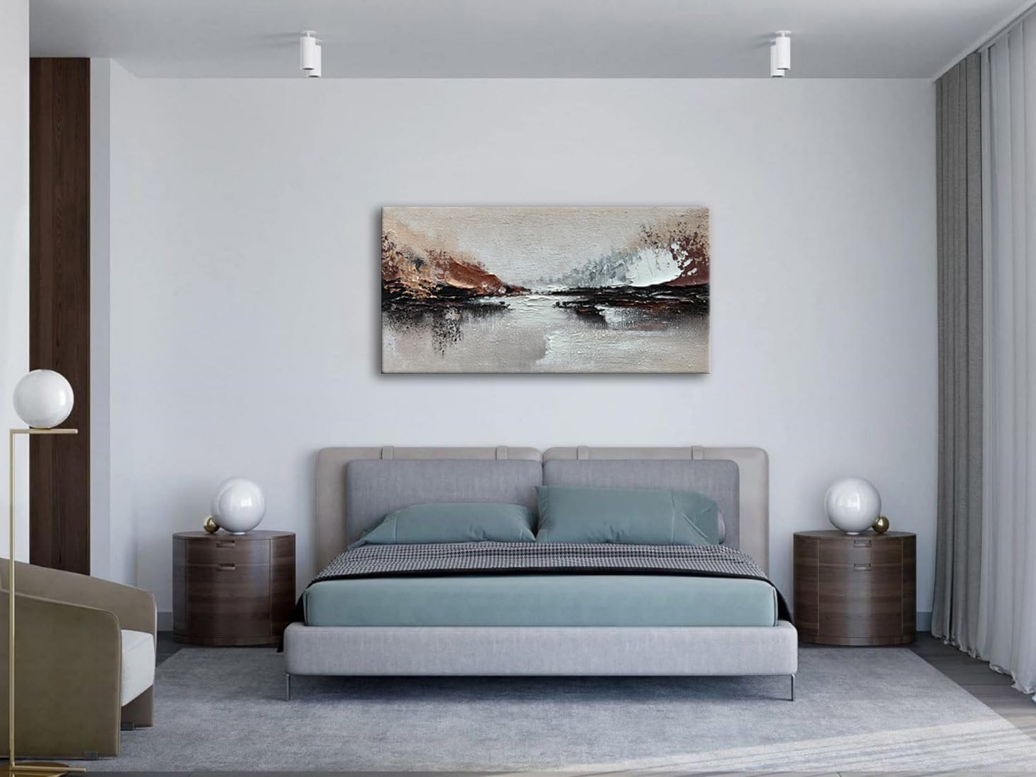 Slyart Hand Painted Abstract Landscape Texture Wall Art, 3D Modern Oil Painting on Canvas, 24'x48' Large Abstract Paintings for Living Room