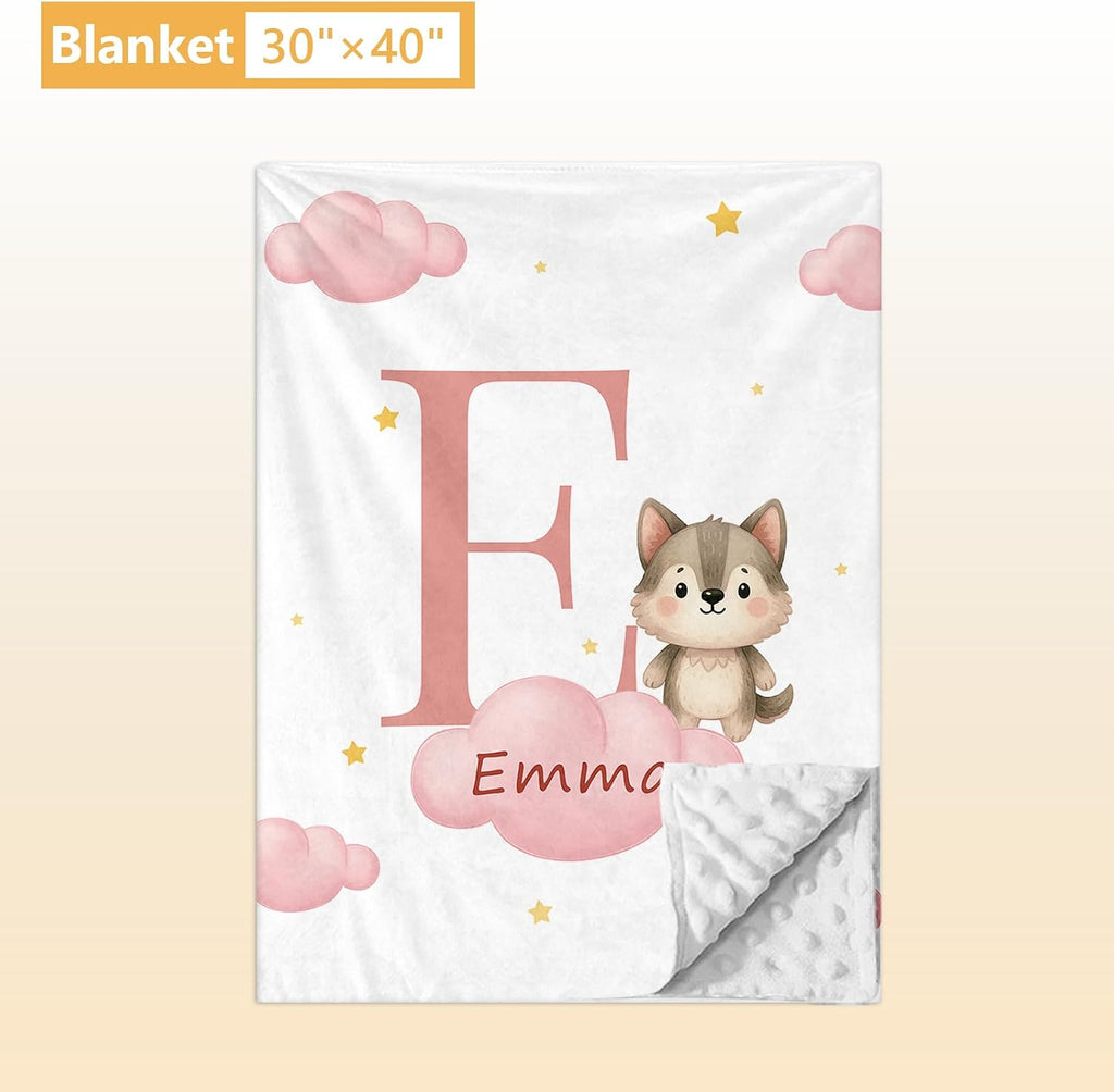 Terwex Personalized Crib Bedding Set, 5 Pcs Custom Nursery Bedding Sets with Name, Infant Bedding Set for Baby Girls Boys, Pink Fox Double Layer Baby Crib Set, Toddlers Babies Kids Customized Gifts