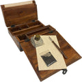 SCHOONER BAY 10-1/2' Colonial Style Distressed, Teak Wood Writing Box Reproduction with Accessories- Antique Reproduction