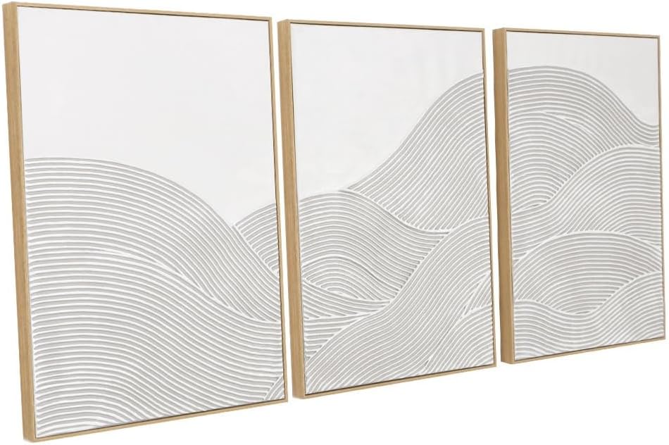 Framed 3-Piece Neutral Abstract Textured Wall Art – Modern Boho Wall Décor for Living Room, Bedroom & Bathroom – Large 3D Framed Artwork for Contemporary Home Décor，20 x 28 inches x3 pieces