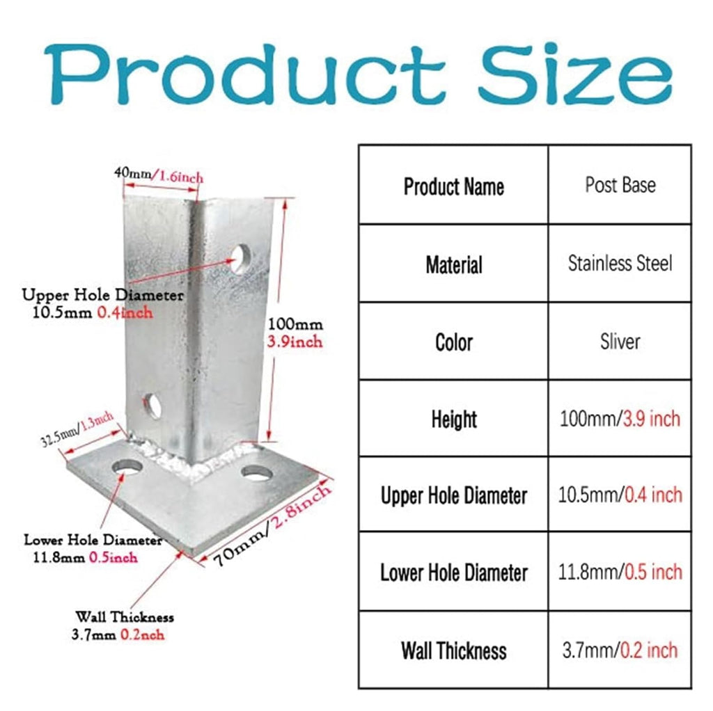 Fit 1.5x1.5 2x2 2x4 4x4 Post Universal Pergola Post Base Bracket Kit, Flange Anchor Bases for Wood/Mailbox/Fence, Stainless Steel Metal Post Bracket Base(12 pcs)