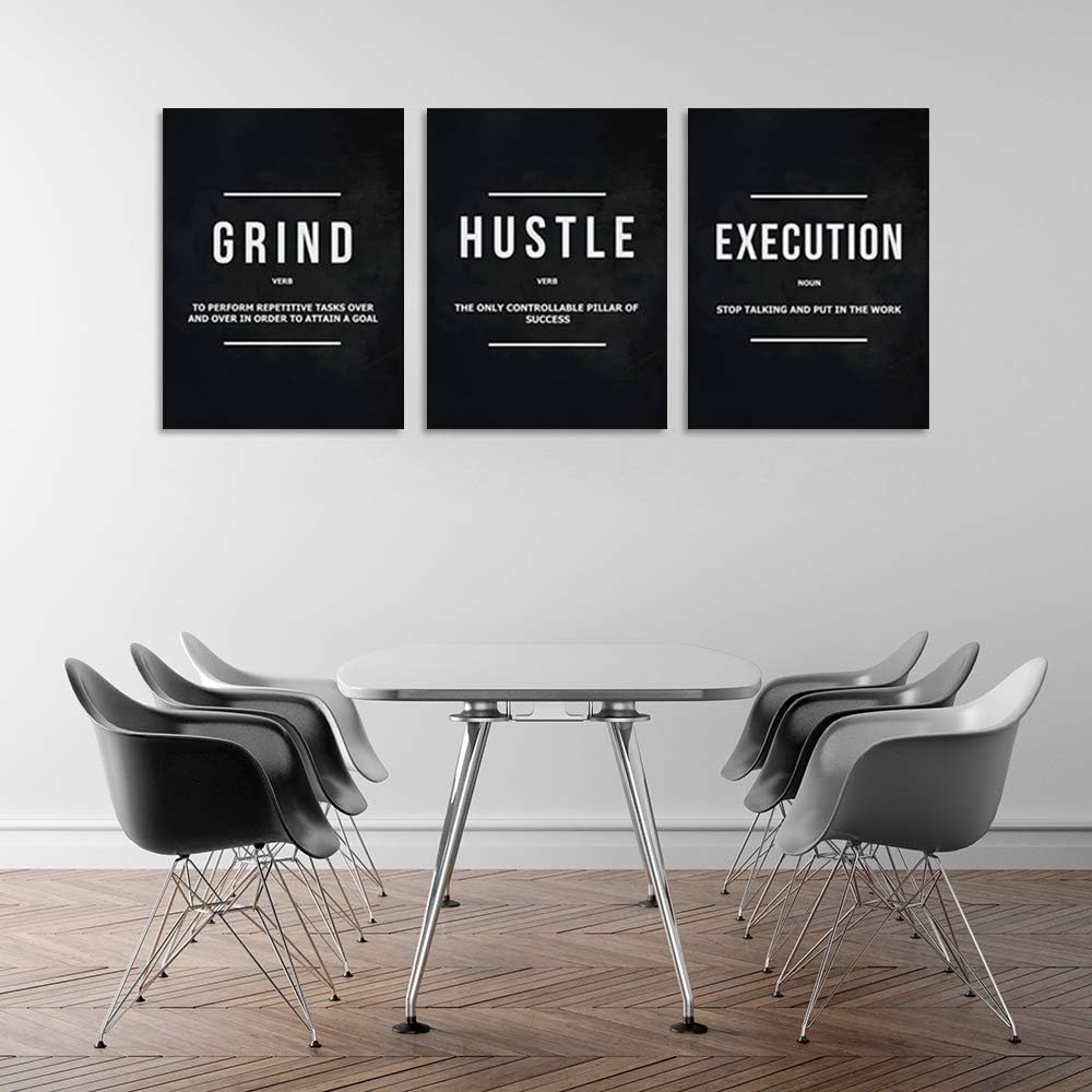 Motivational Office Wall Decor Inspirational Success Canvas Wall Art Hustle Posters Prints Entrepreneur Quote Wall Picture Paintings 3 Pieces Artwork Home Bedroom Framed Easy to Hang(72'Wx36'H)