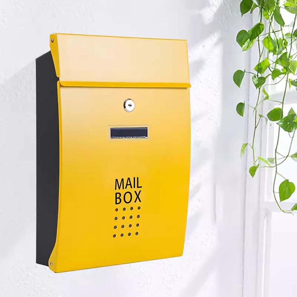 Mailboxes for Outside, Wall Mount Mailbox, Large Capacity Metal Mailbox with Key Lock, for Outdoor Decoration(Yellow)