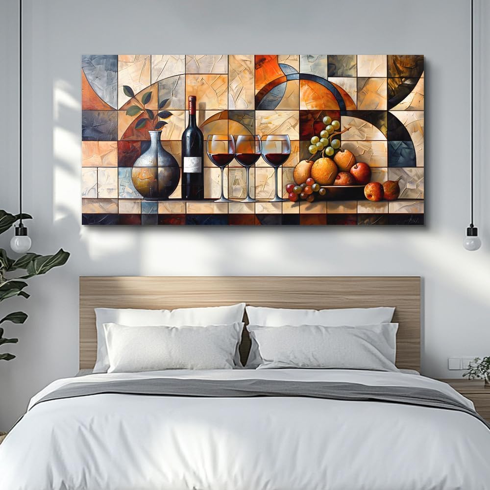 PHAOHUAXM Large Canvas Wall Art For Living Room Office Restaurant Wall Decor For Bedroom Abstract Wine Glass Oil painting Framed Decor Printing Artwork Farmhouse Home Decor Mural Aesthetics 30'X60'