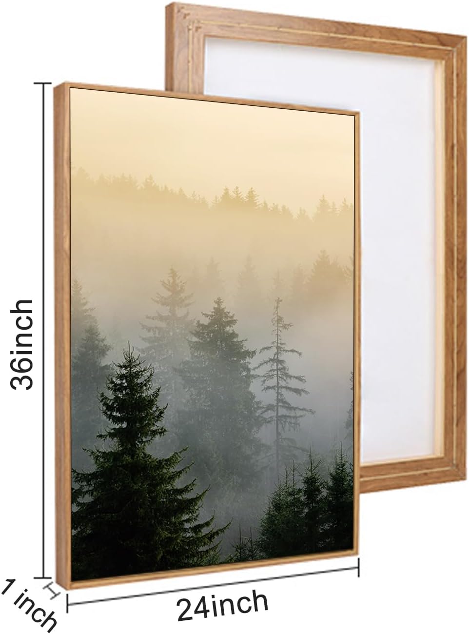 FWIEXA Misty Forest Wall Art Set Framed, Large Mountains Canvas Wall Decor, Green Nature Wall Painting, Foggy Tree Landscape Artwork 3 Panel 24x36 Inches for Living Room, Bedroom, Office, Gift