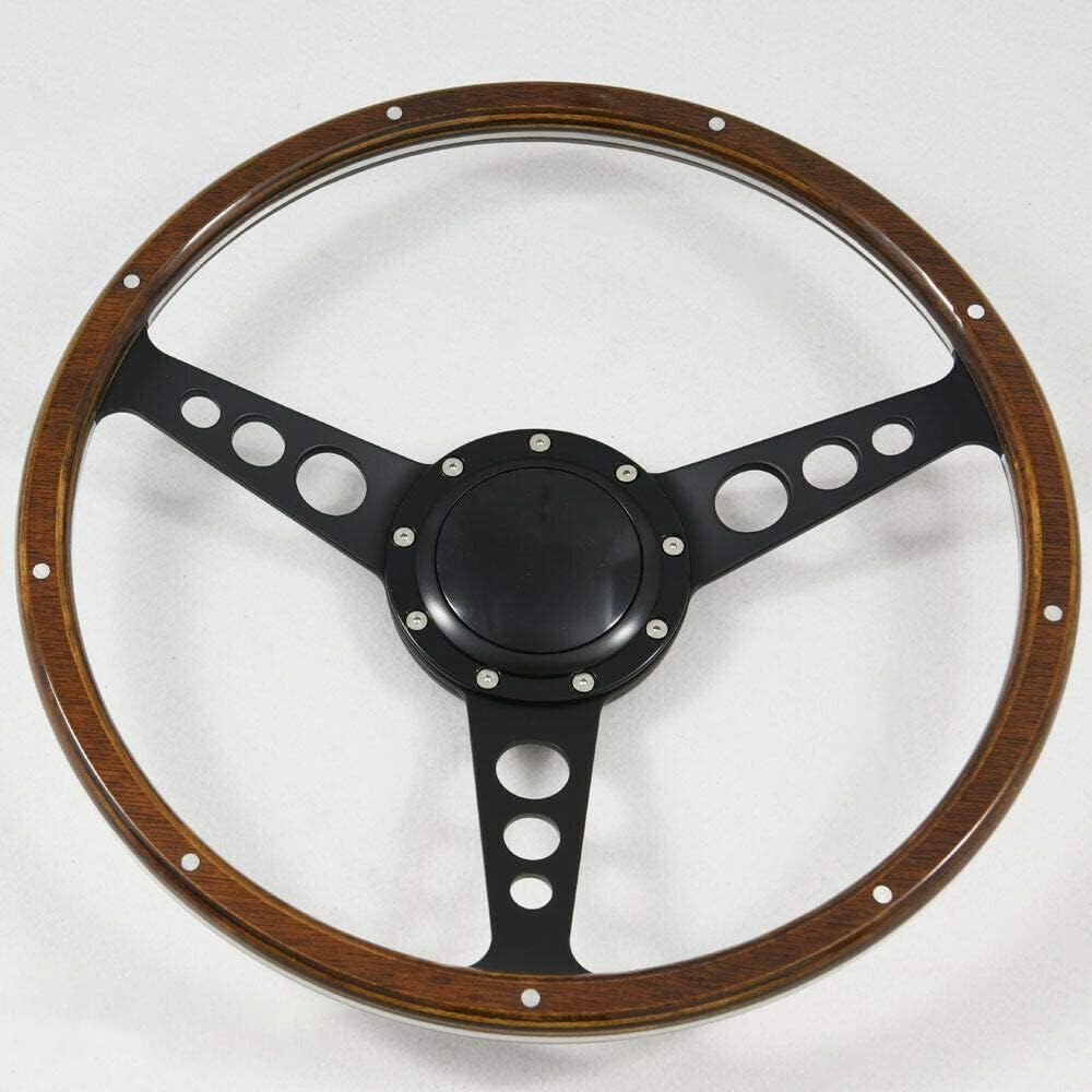 15' Classic Steering Wheel Black Anodized Spoke 9 Rivets with Horn Button
