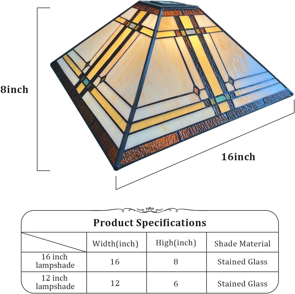Capulina Tiffany Lamp Shade Accessories Replacement 16 Inches Wide Mission Cream Style Stained Glass Lampshade for Table Lamp Floor Lamp
