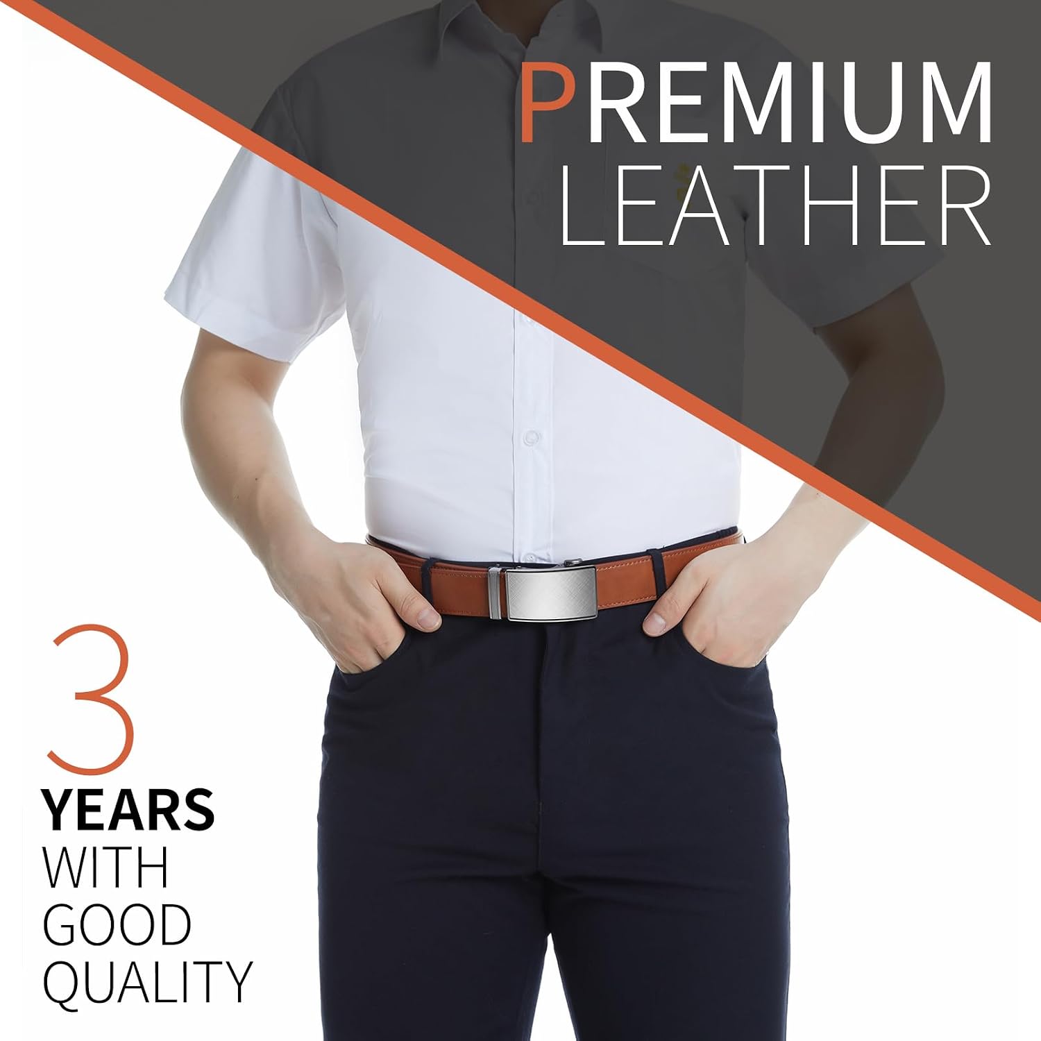 Genuine Leather Ratchet Belt for Men: Classic, Dress, Casual, Trim-to-Fit, Gift Box.