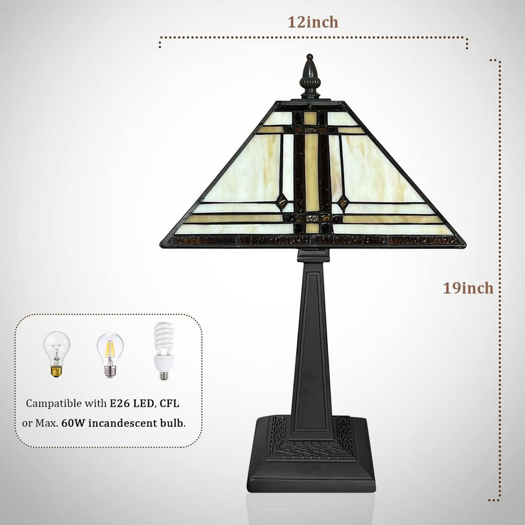 Capulina Tiffany Lamp Stained Glass Table Lamp 12x12x19 Inches Cream Color Tiffany Style Desk Reading Lamp Decor for Home Office Bedroom Living Room
