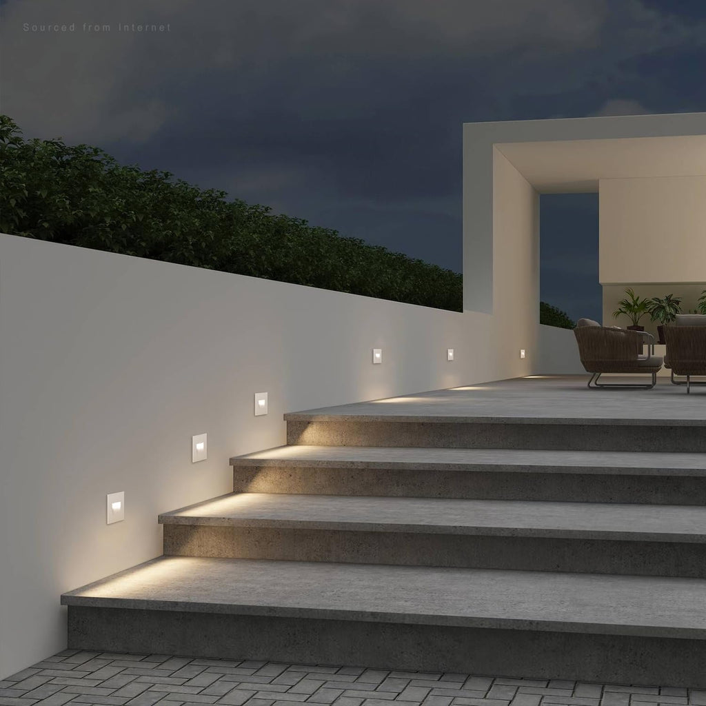 LEONLITE 12-Pack 5CCT 120V LED Step Lights, 3.5W 5%-100% Dimmable Stair Lights Indoor Outdoor Wet Location, CRI90, ETL, Aluminum, 150LM, Vertical, 2700K/3000K/3500K/4000K/5000K, White