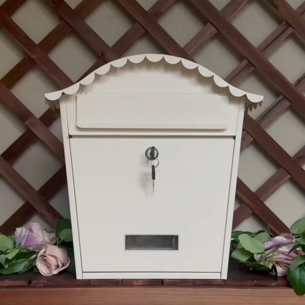 Secure Mailbox with Key Lock, Weatherproof Outdoor Post Box, Metal Collection Box, Hanging Lockable Mailbox for Safe Mail Delivery - Off-White Color
