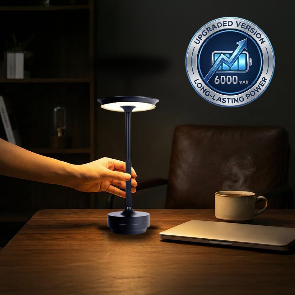 2026 Upgraded 6000mAH for longer battery life. LED Cordless Table Lamps Rechargeable, Portable ,Stepless Dimming Table Light with Memory Function, for Outdoor/Dinner/Patio/Restaurant, Black (4pcs)