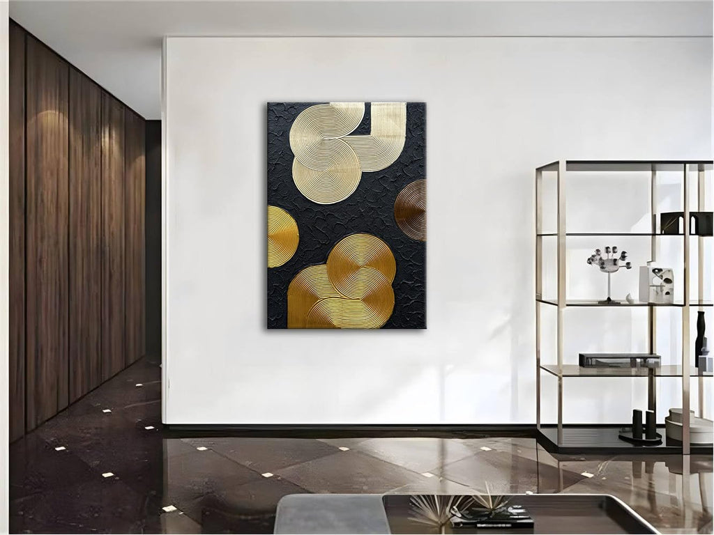 Slyart Black and Gold Texture Wall Art, Handmade 3D Arch Painting, 28'x40' Large Abstract Canvas Wall Art for Living Room