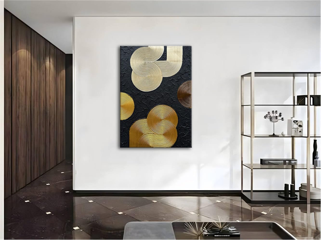 Slyart Black and Gold Texture Wall Art, Handmade 3D Arch Painting, 28'x40' Large Abstract Canvas Wall Art for Living Room
