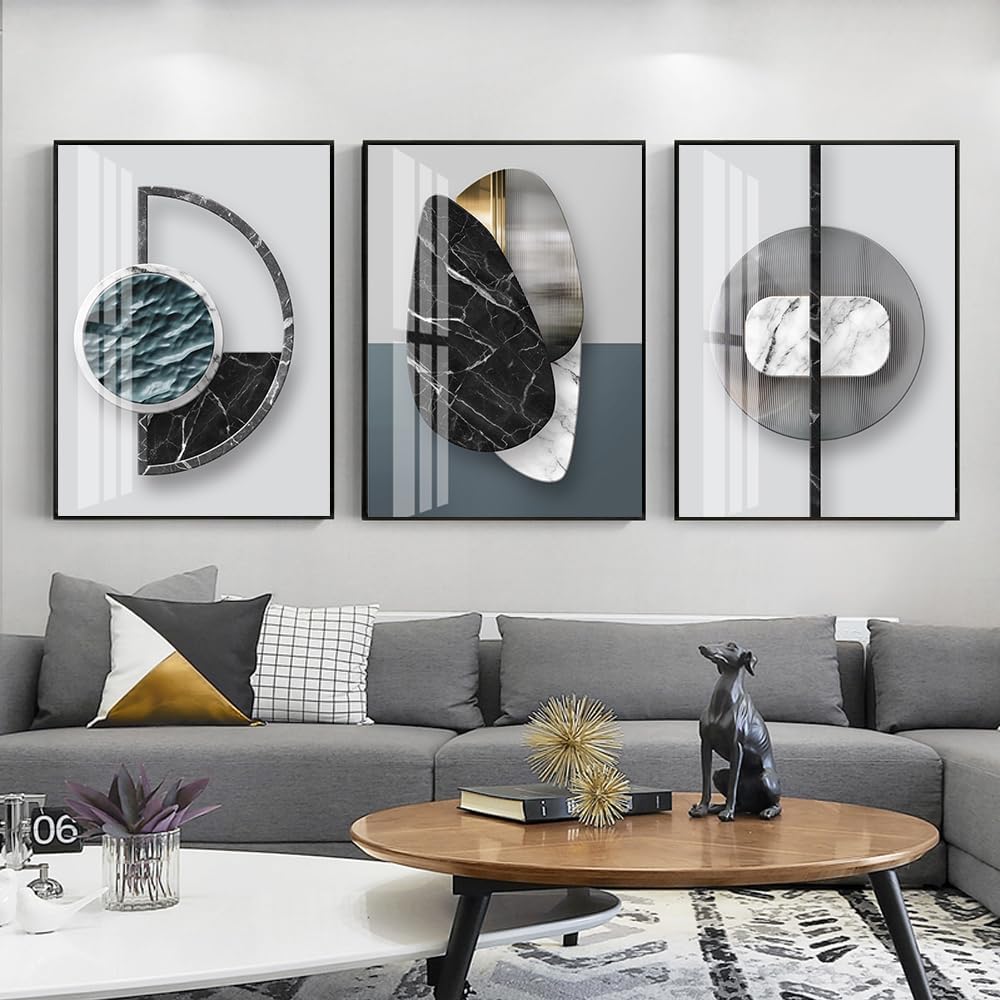 QKF Large Glossy Canvas Abstract Geometric Wall Art Dark Graphics Modern Home Living Room Bedroom Wall Decor Painting Poster Printing Artwork 20 'X 28'