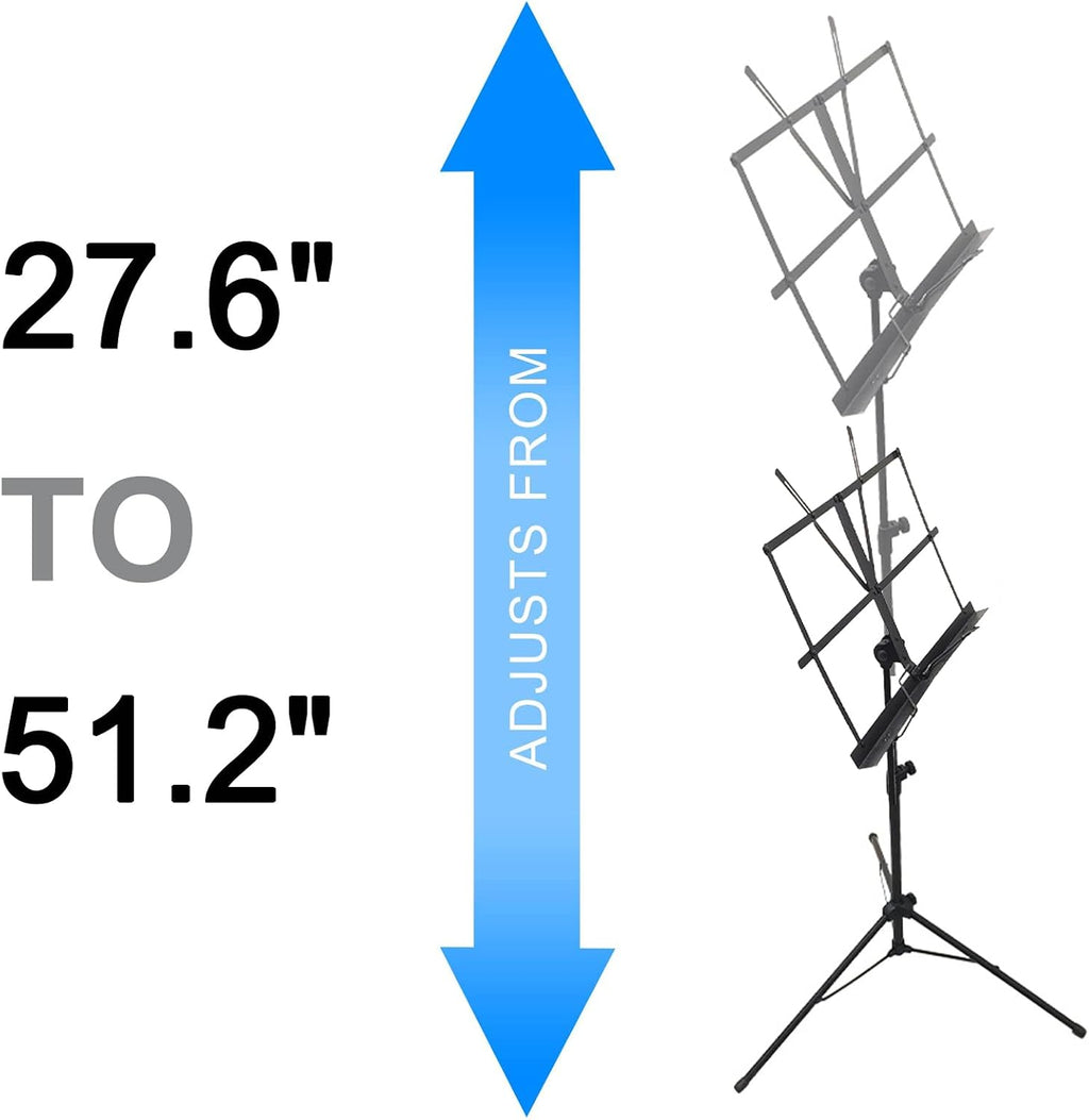 Sheet Music Stand, Lightweight Music Holder, Reinforced Folding Music Stands, Portable and Height-Adjustable, Sheet Music Folder & Clip Holder, for Guitar, Ukulele, Violin,