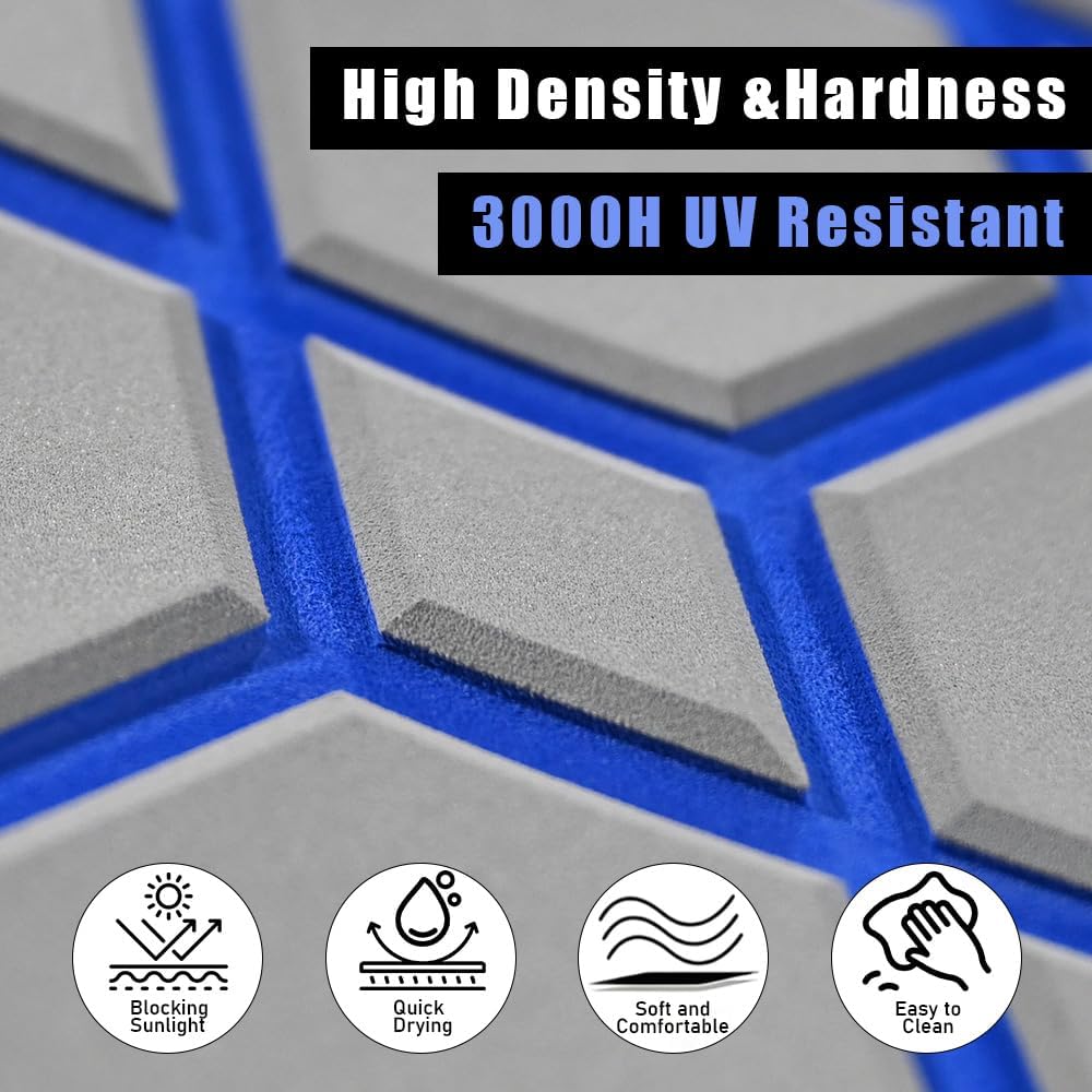 94.5'X37.7' Diamonds and Hexagons EVA Self-Adhesive Boat Flooring and Decorative Fish for Yacht Pool Boat Flooring Sheet Thick Non-Skid mat (Light Grey and Blue, 98.43'X38.58')