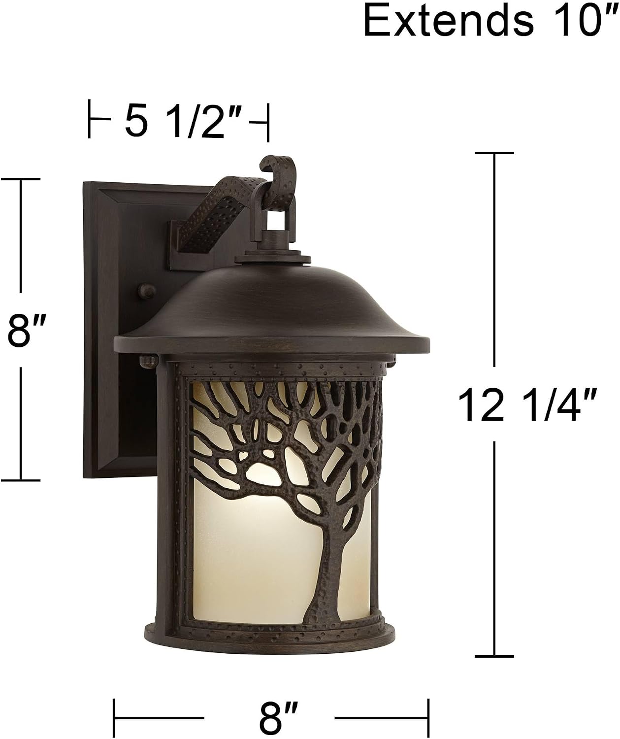 John Timberland Rustic Mission Outdoor Wall Light Sconce Fixture Bronze Tree Motif 12 1/4' Amber Glass Lantern Decor Exterior House Porch Patio Outside Deck Garage Yard Front Door Garden Home