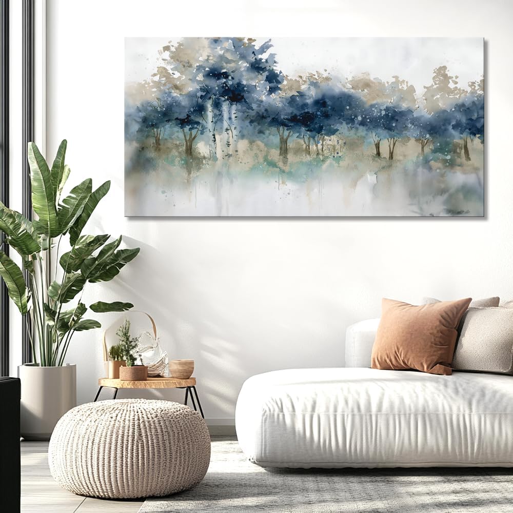 Wall Art Landscape Modern Wall Decor Canvas Painting Blue Ink Wall Art Large Artwork for Living Room Bedroom Office Home Decor 71'x36' with Framed