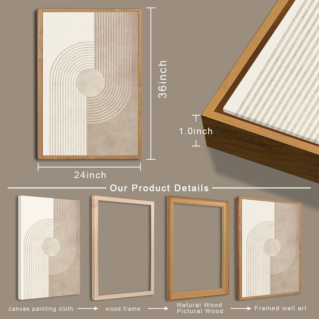 BINCUE Neutral Abstract Wall Art Beige Large Wall Decor Boho Mid Century Modern Artwork Art Print for Living Room Bedroom Office 24'x36' Set of 3 Gift