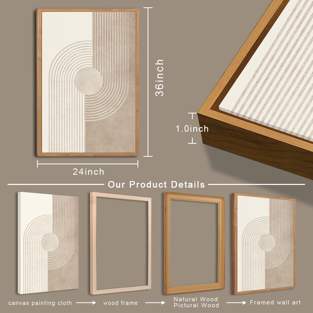 BINCUE Neutral Abstract Wall Art Beige Large Wall Decor Boho Mid Century Modern Artwork Art Print for Living Room Bedroom Office 24'x36' Set of 3 Gift