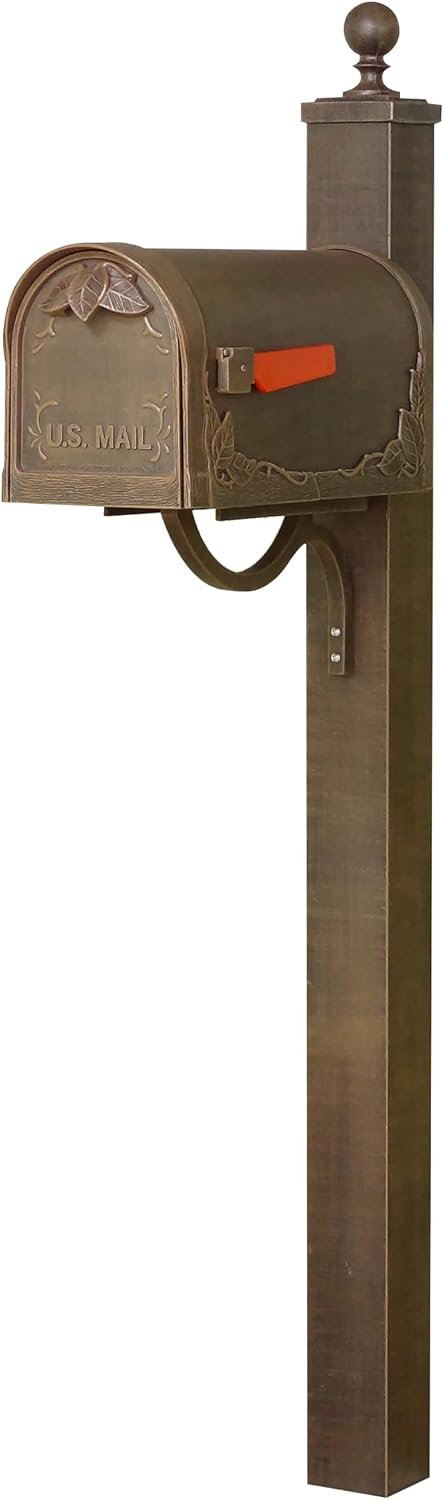 Special Lite Floral Curbside Mailbox with Springfield Post - Copper Aluminum Mailbox with Direct Burial Post - SCF-1003_SPK-710-CP