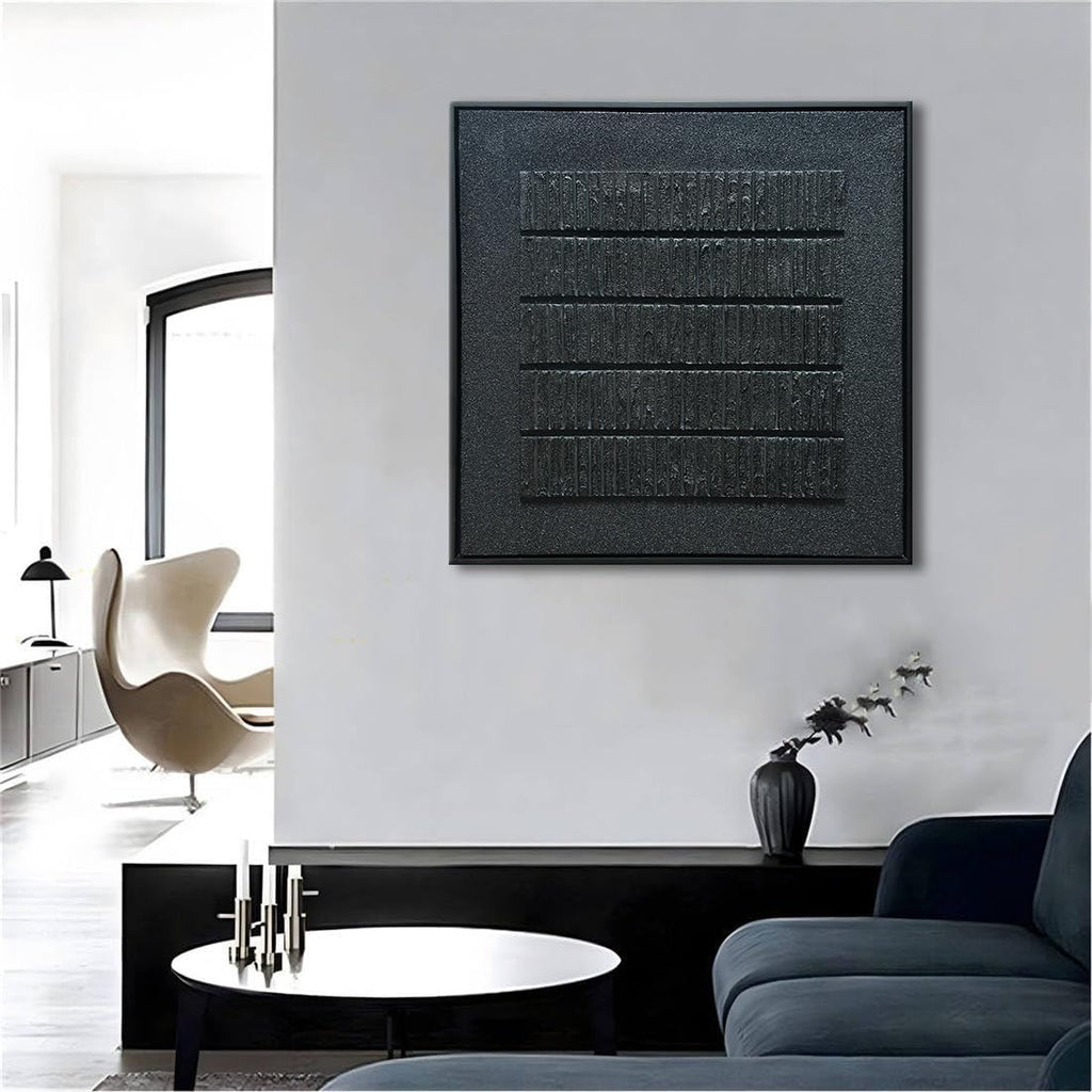 Slyart Black Textured Wall Art, Handmade Contemporary Art 3D Relief Painting, Minimalist Abstract Canvas Wall Art 24x24 Inch