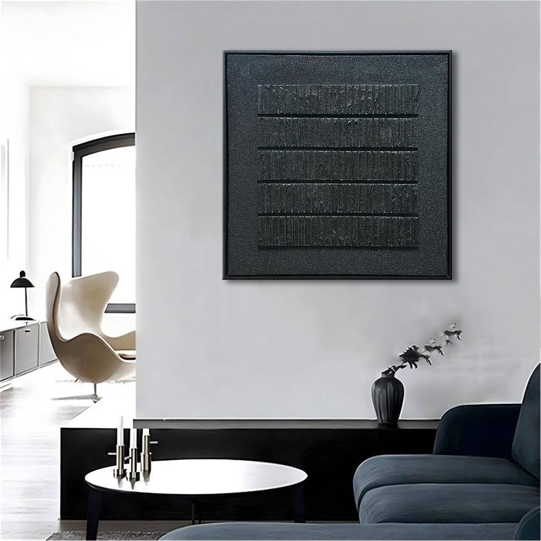 Slyart Black Textured Wall Art, Handmade Contemporary Art 3D Relief Painting, Minimalist Abstract Canvas Wall Art 24x24 Inch